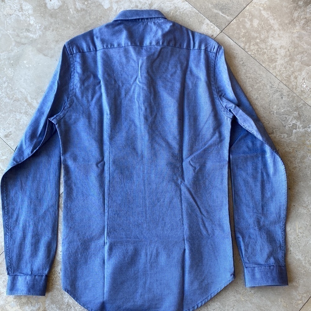 Zara Man Blue Button Down Shirt with navy elbow pads - S - Picture 6 of 6